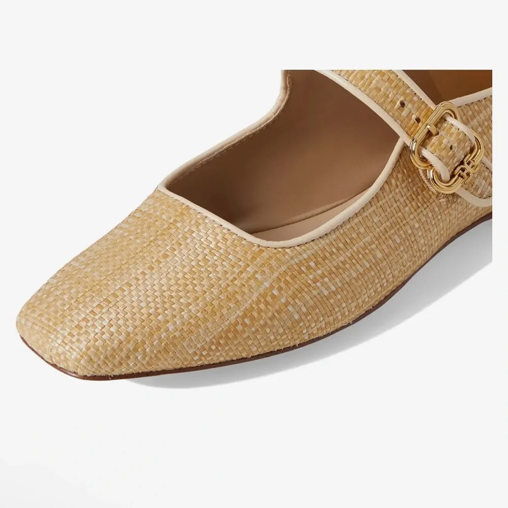 Sam Edelman Gold/Woven Mary Jane Flats Bleached/Beechwood - Picture 6 of 10
